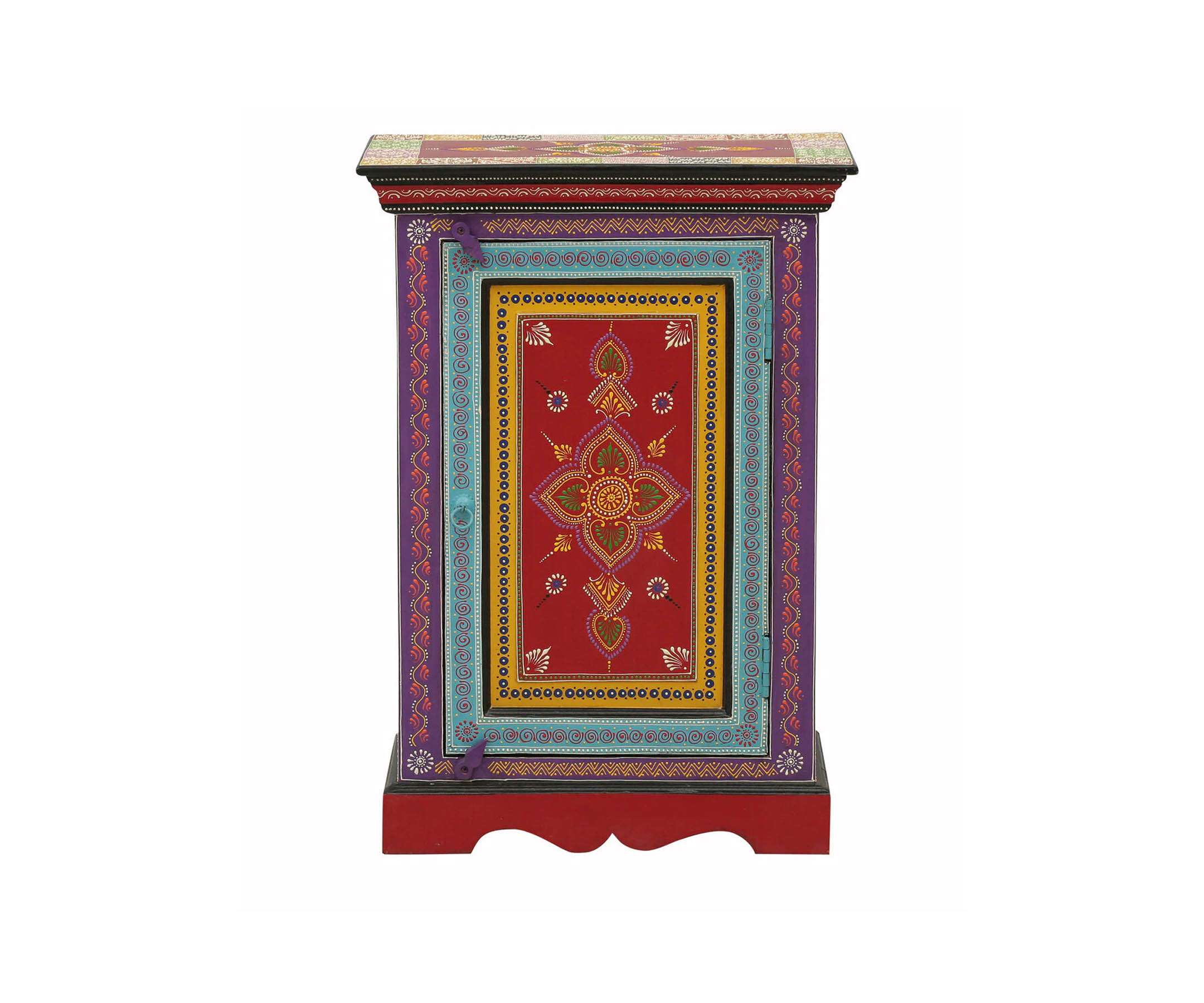 Kasturi Solid Wood Embossed Bedside Cabinet In Multi Colour