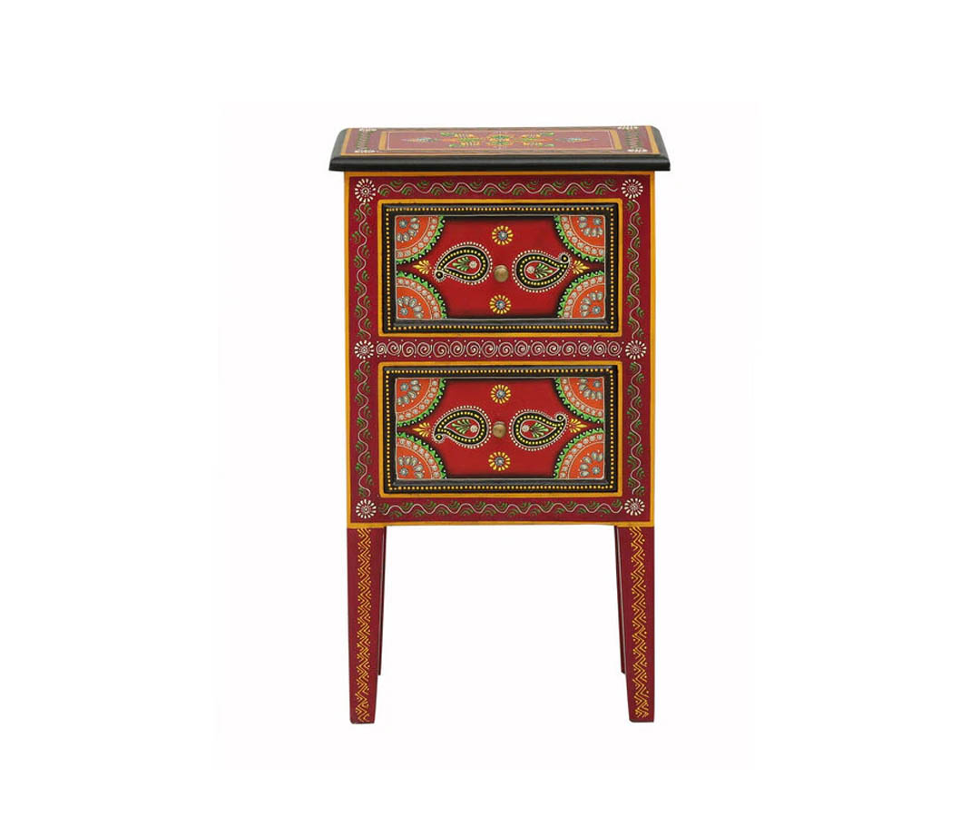 Angusa Solid Wood End Table In Red Colour