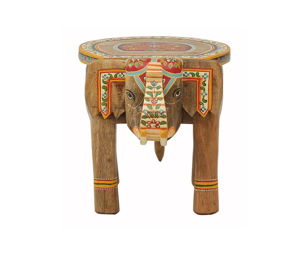 Hasthini Solid Wood Embossed End Table In Multi Colour