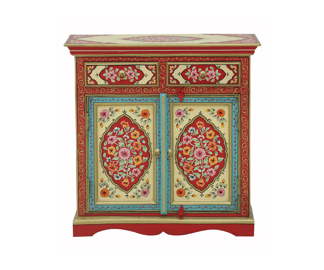 Mynah Solid Wood Cabinet In Red Colour