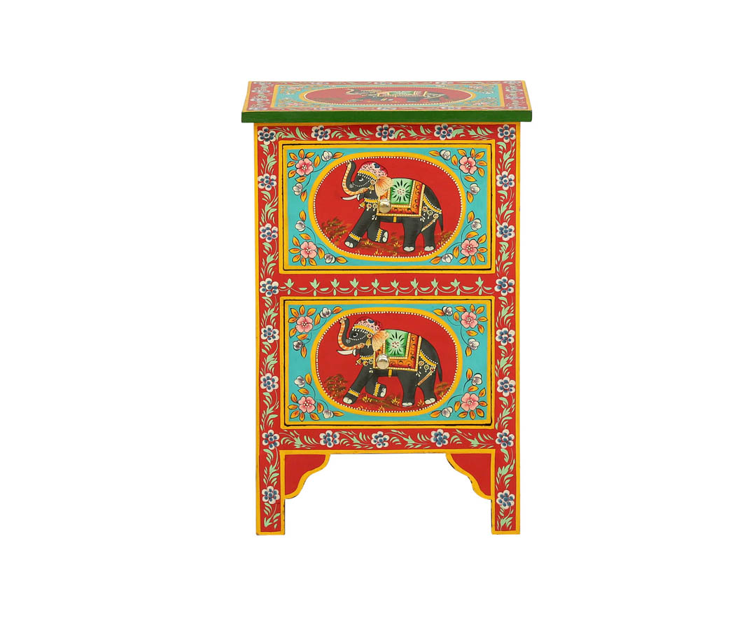 Adhvaga Solid Wood Hand-Painted End Table