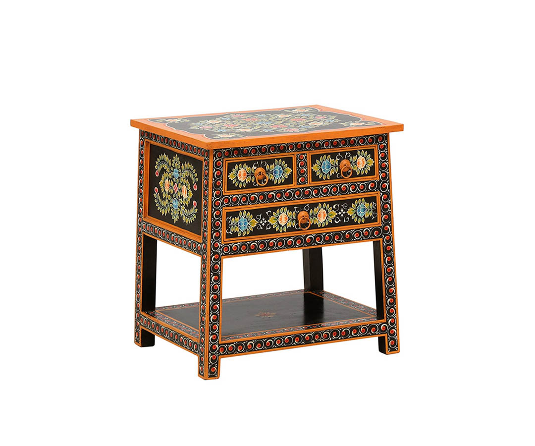 Kausika Solid Wood Hand-Painted Bedside Table