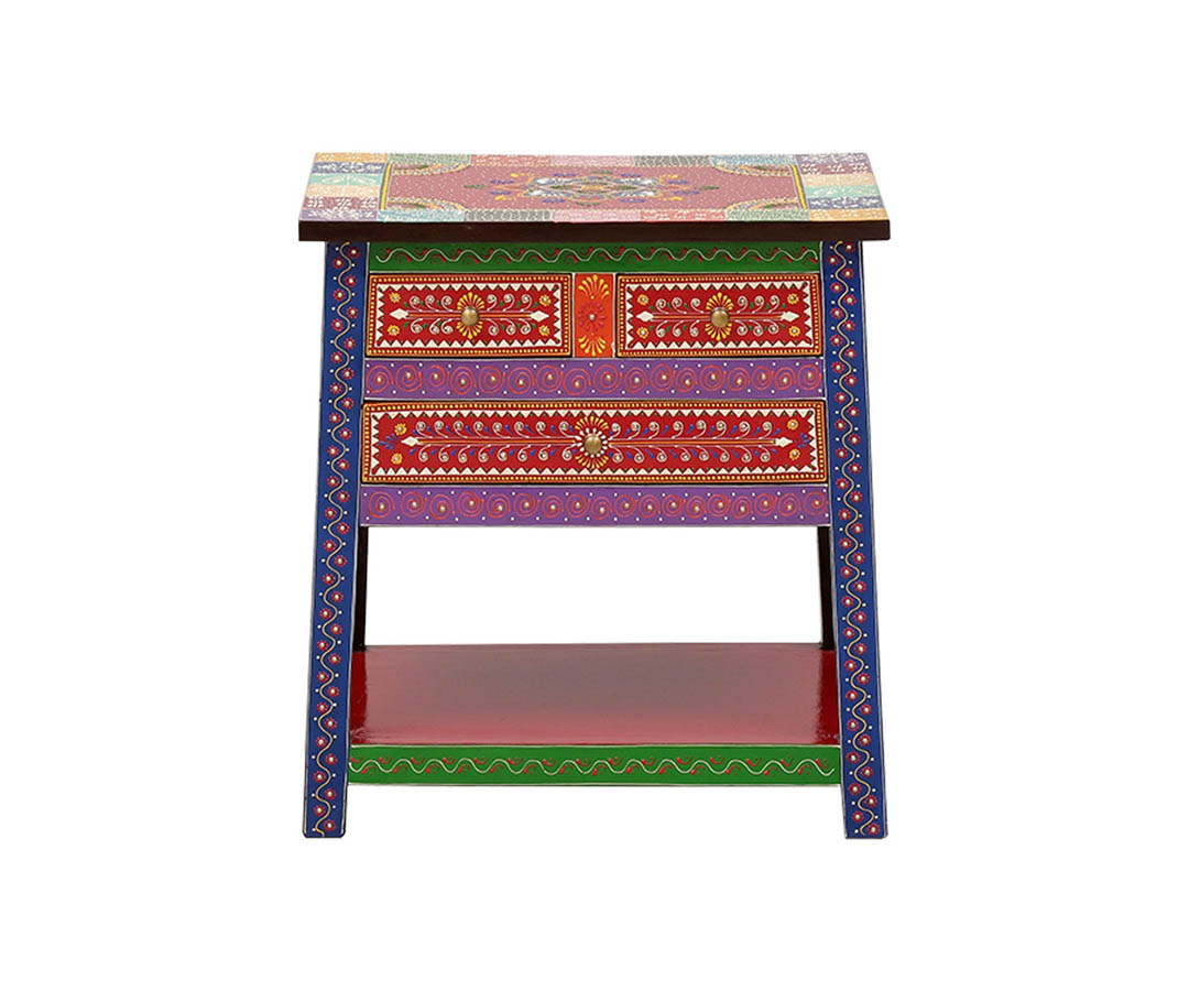 Mahesvari Solid Wood Hand-Painted Bedside Table