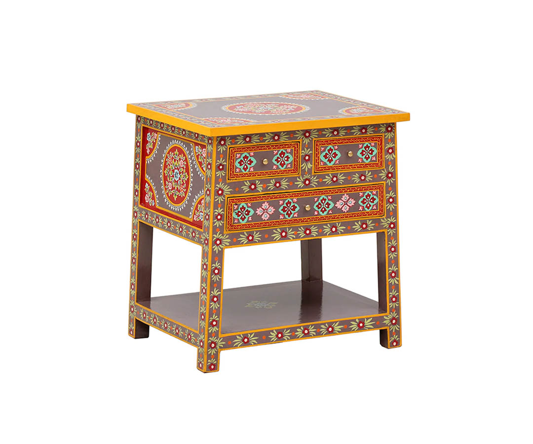 Nimilita Solid Wood Hand-Painted Bedside Table