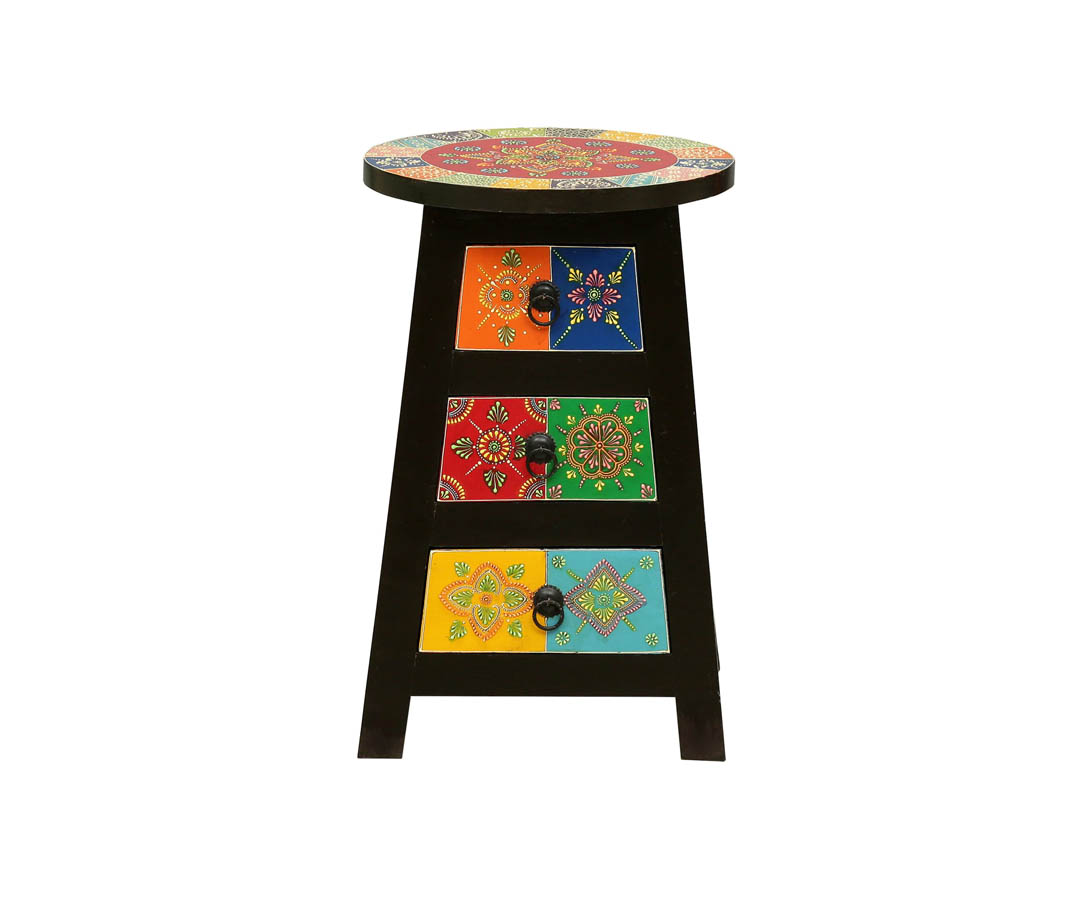 Nilaka Solid Wood Hand-Painted End Table