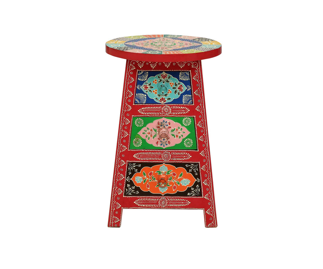 Vemaki Solid Wood Hand-Painted End Table