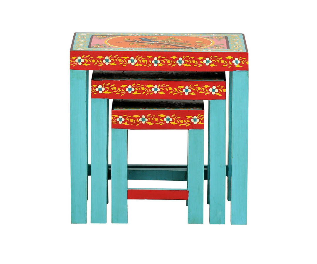 Anuraga Solid Wood Hand-Painted Nest Of Tables