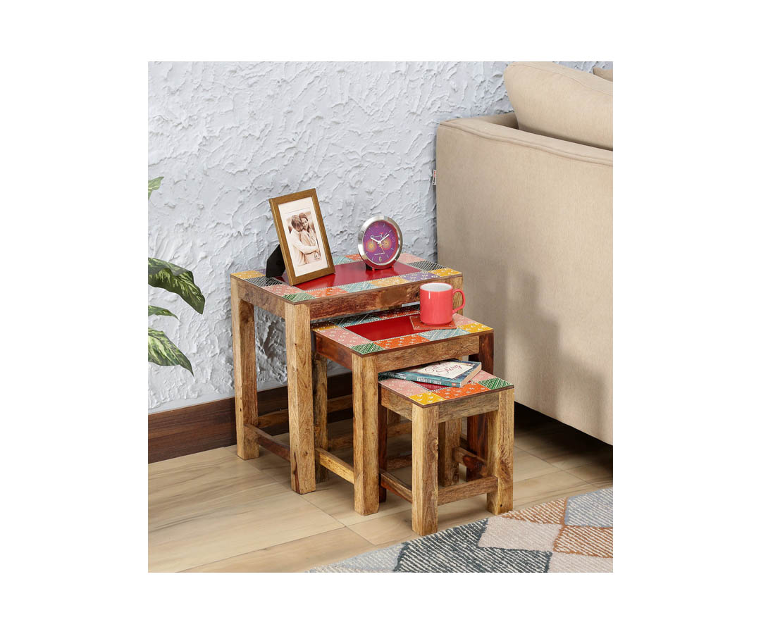 Gajadanta Solid Wood Hand-Painted Nest Of Table