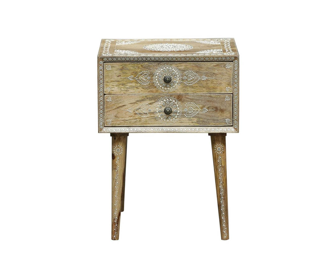 Anant Solid Wood Hand-Painted Night Stand In Natural Finish