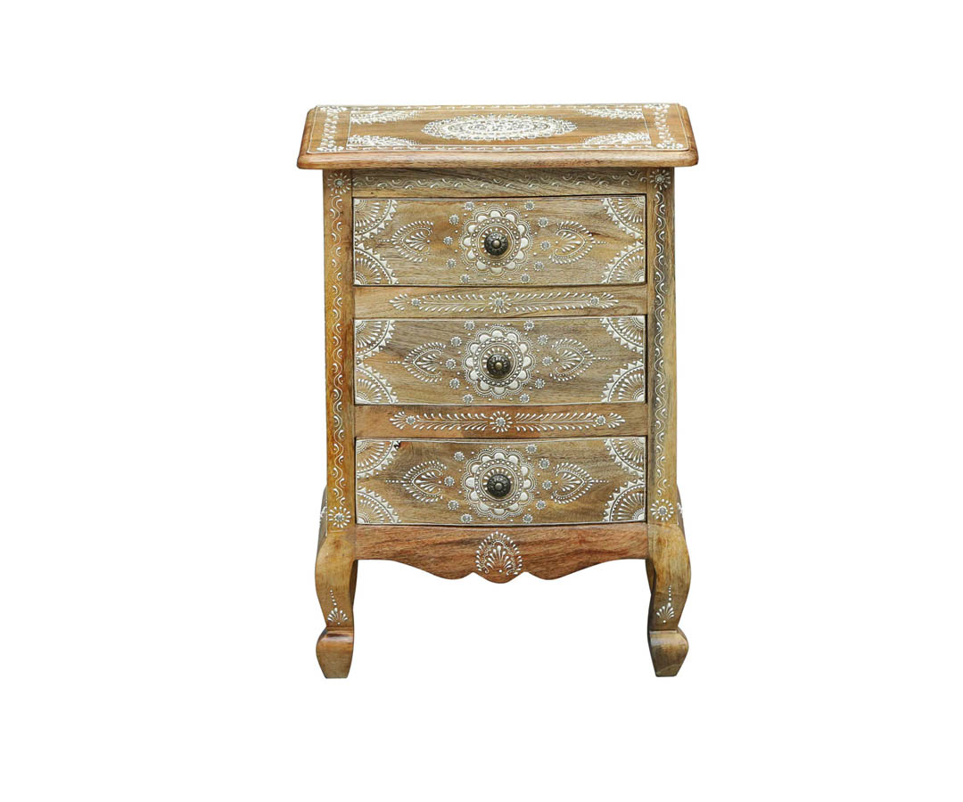 Anant Solid Wood Hand-Painted Bedside Chest In Natural Finish