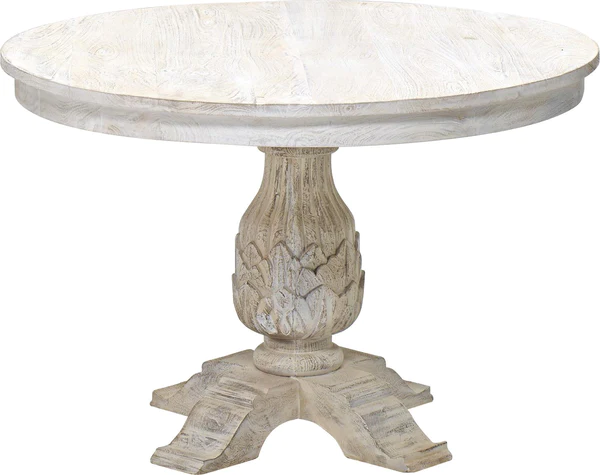 Wooden Hand Carved White Wash Dining Table