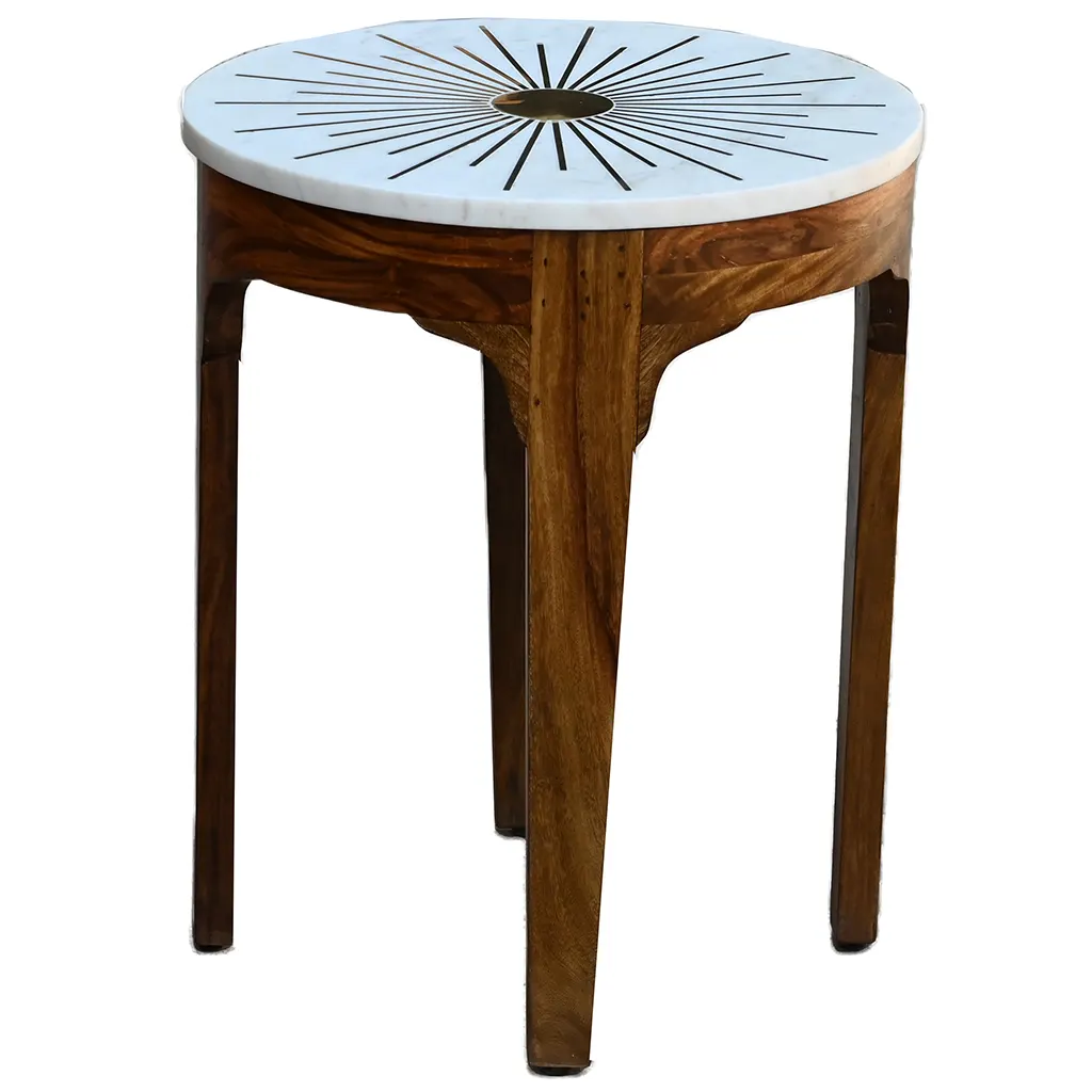 Wooden Marble Top End Table